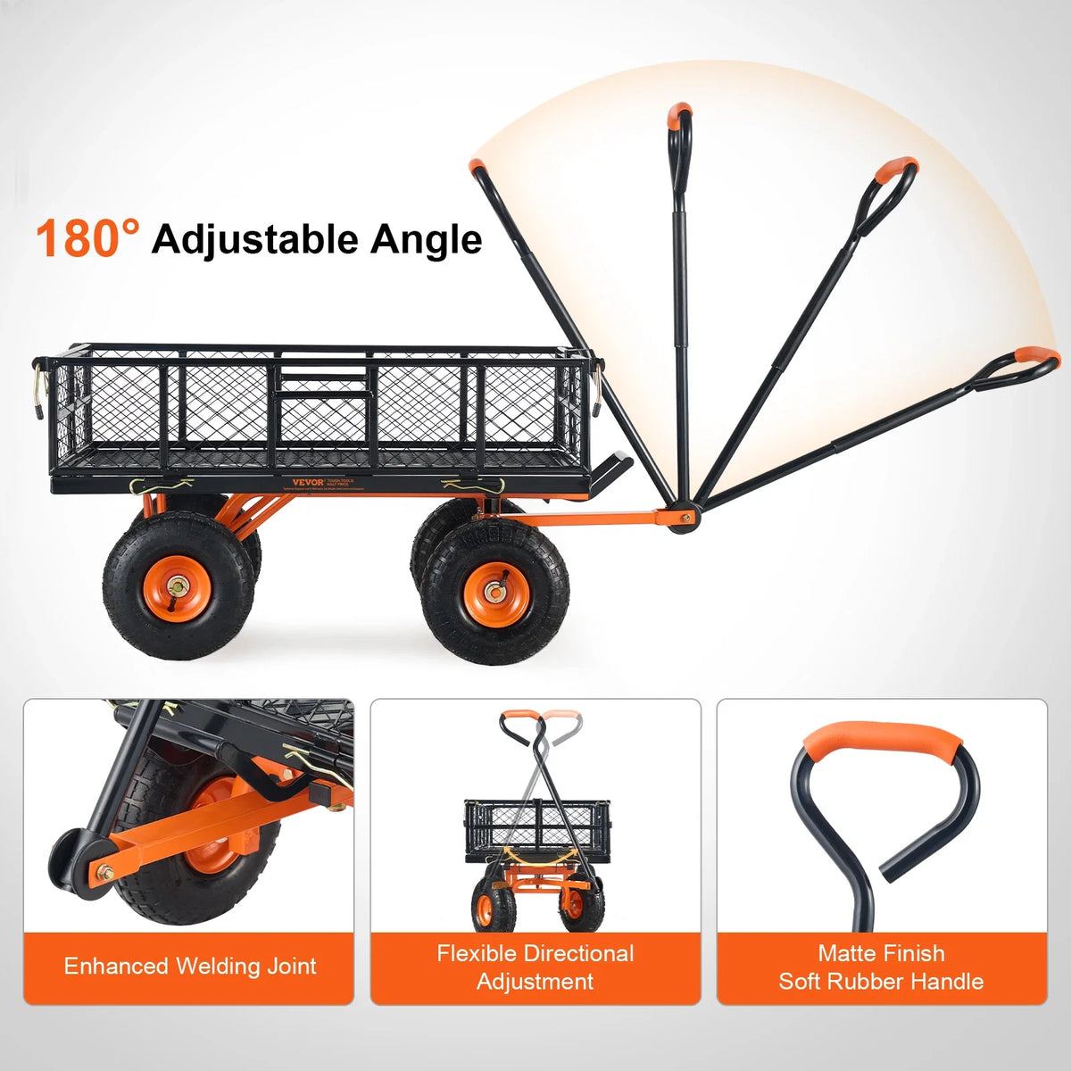 Garden Cart, Sturdy Metal Utility Wagon w/Simple Assembly, Versatile Dump Cart w/Dual-Function Handle, 400 lbs,10" Wheels