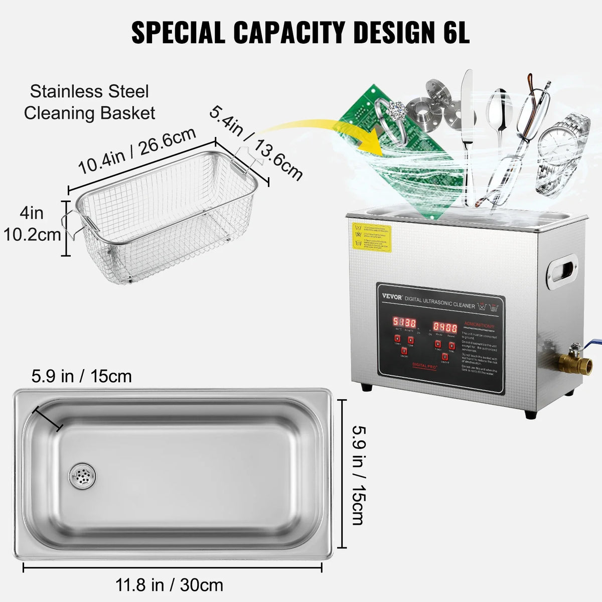 Ultrasonic Cleaner w/ Digital Timer & Heater,Professional Ultra Sonic Jewelry Cleaner,Stainless Steel Heated Clean Machine