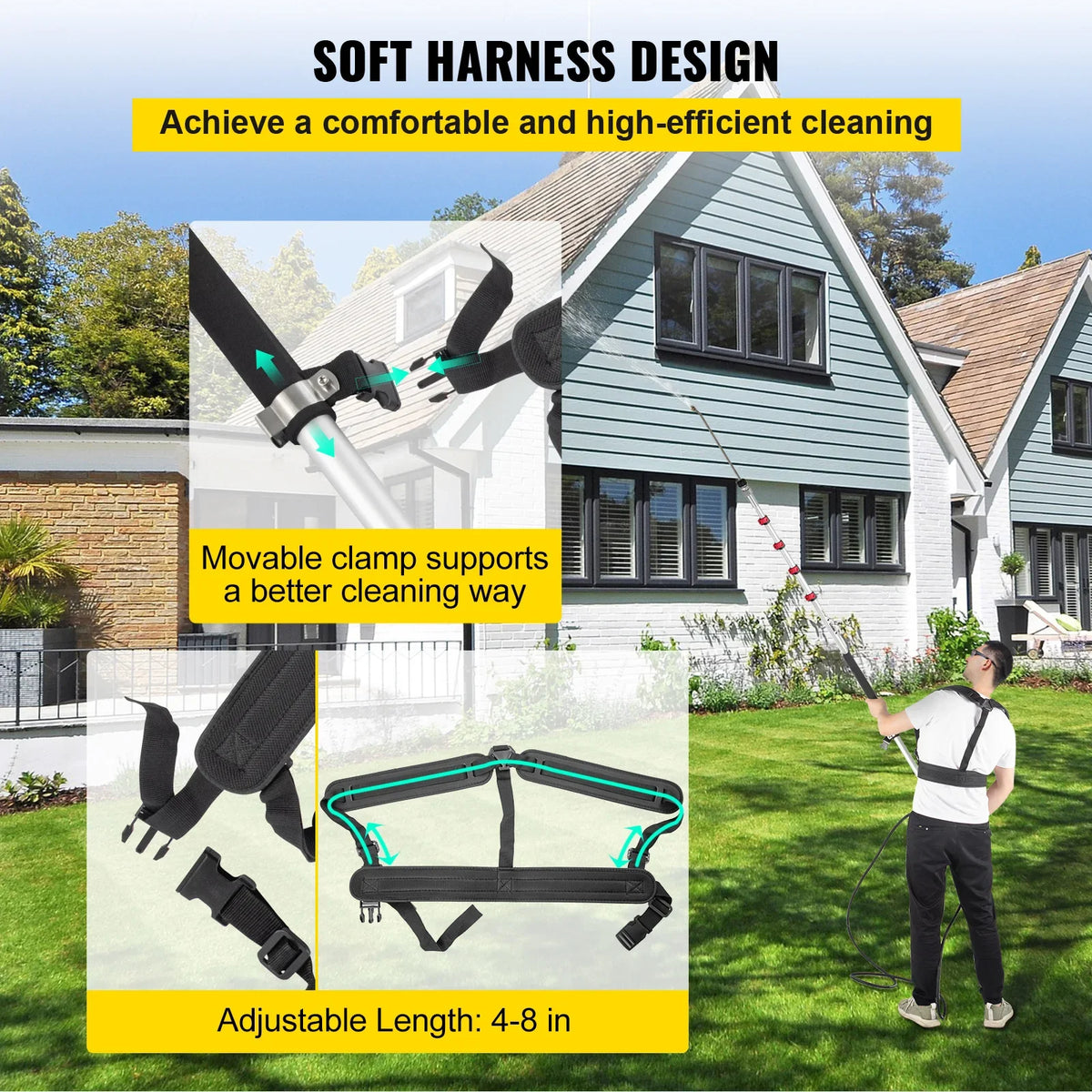 Telescoping Pressure Washer Wand 20FT 5-Section Length Adjustable Pressure Washer Fit 3/8"&1/4" Connection for Roof/Gutter