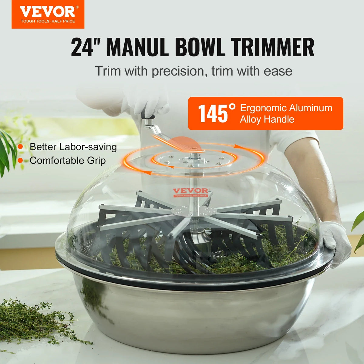 Leaf Bowl Trimmer,24'' Trimmer Bowl,Manual Bud Trimmer w/Stainless-Steel Blades for Twisted Spin Cut,Clear Visibility Dome