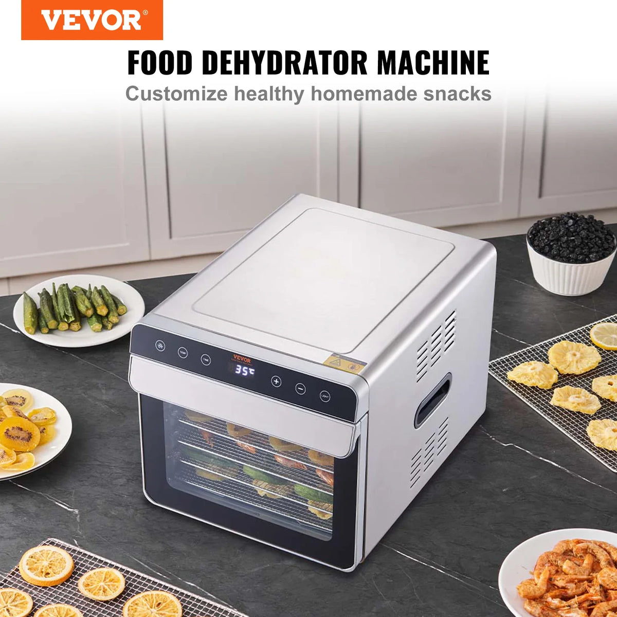 Food Dehydrator Machine 700W With Digital Timer Temperature Control 6 Trays Food Dehydrated Dryer for Jerky, Herb