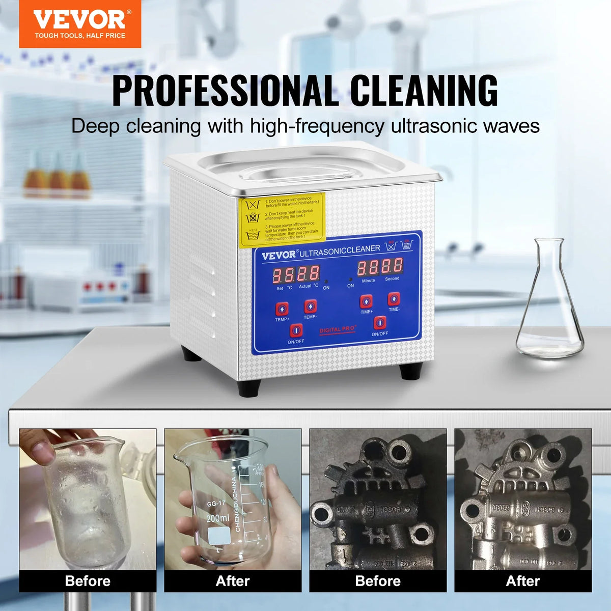 1.3L Ultrasonic Cleaner Machine Stainless Steel Ultrasonic Cleaning Machine Digital Heater Timer Jewelry Cleaning for Home