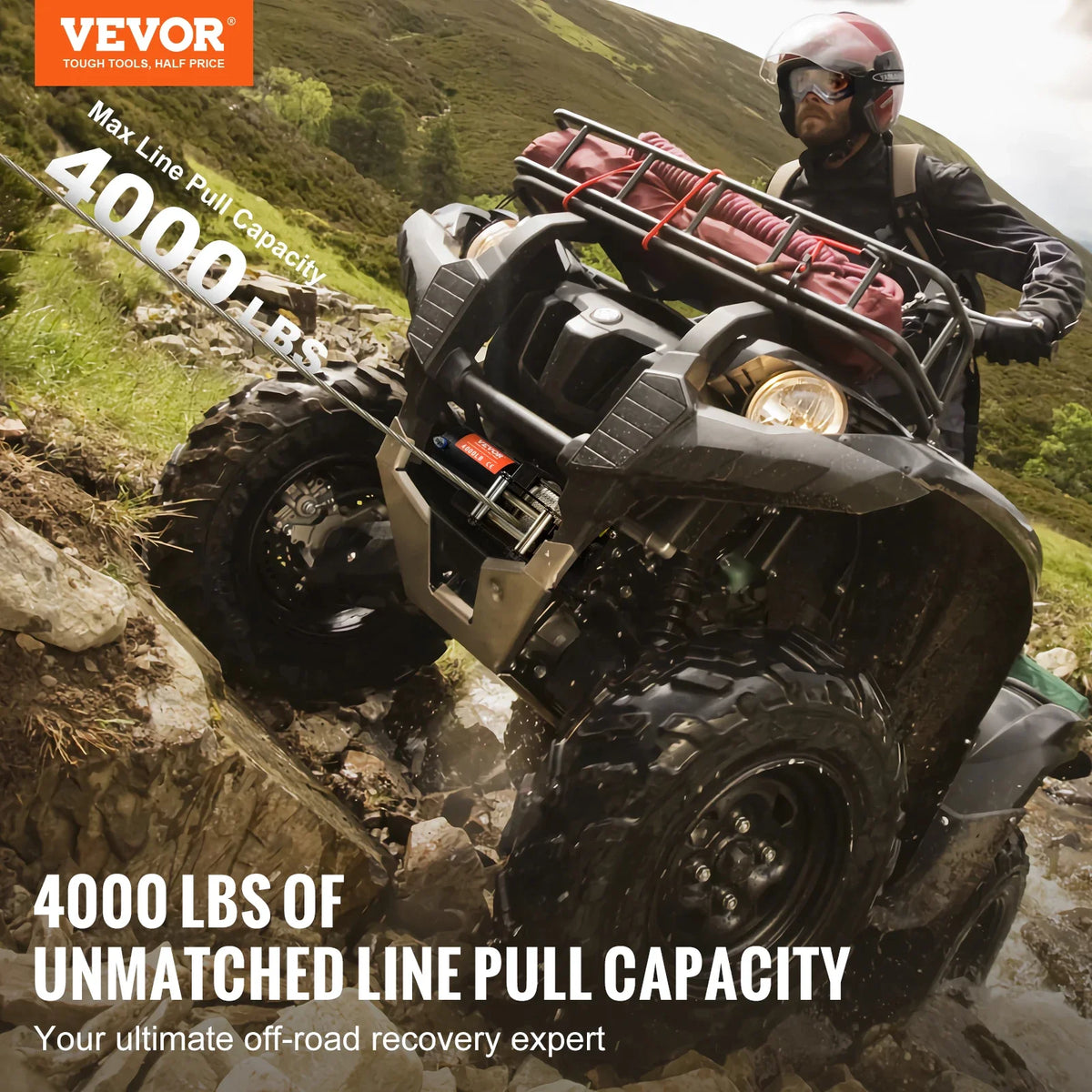 Electric Winch, 4000lbs 12V DC ATV/UTV Winch w/ 39ft 7 Strands Steel Cable Roller Fairlead Wireless & Wired Remote Control