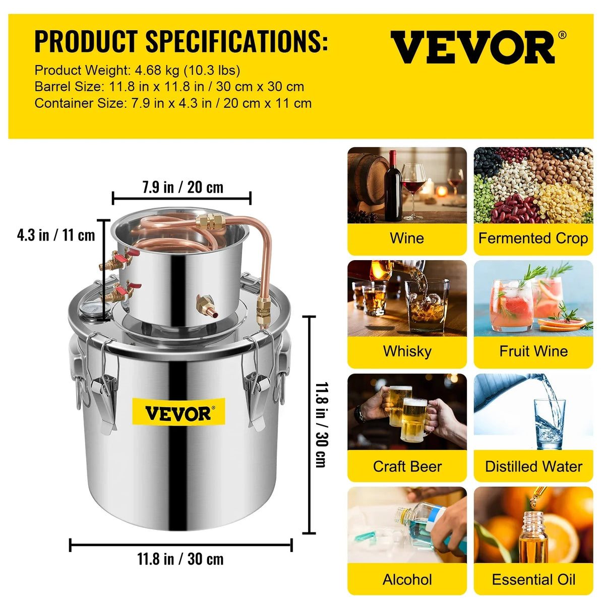12-30L Water Alcohol Distiller Copper Wine Making Boiler Home DIY Brewing Distilling Kit for Fruit Wine, Water, Brandy