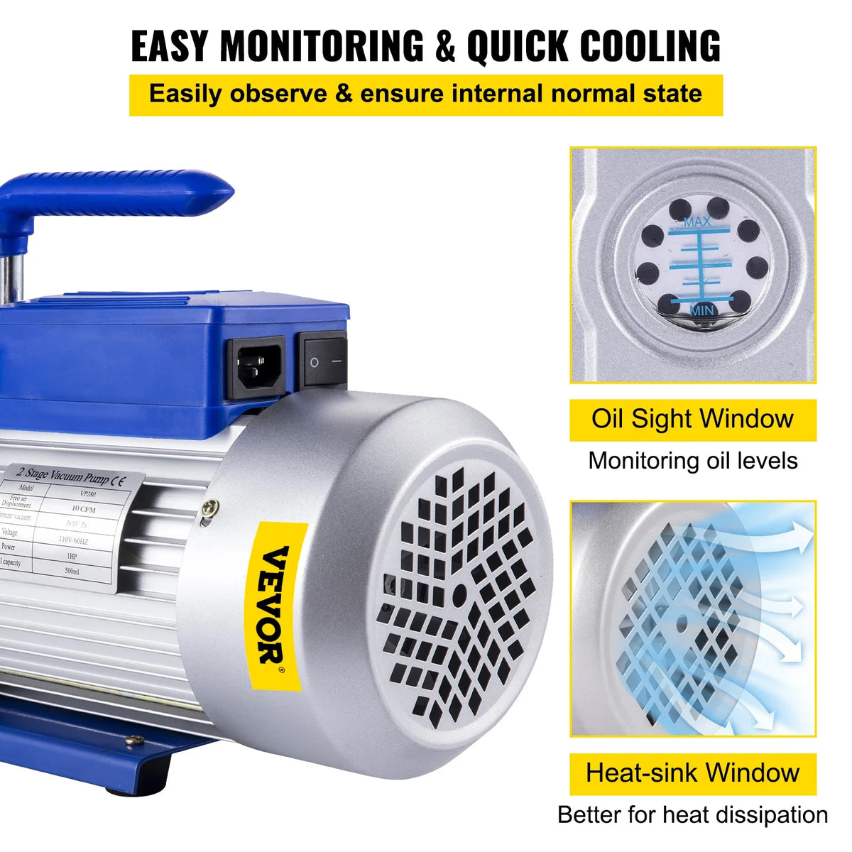 10CFM 1HP Vane Ultimate HVAC Rotary Auto AC Refrigerant Vacuum Pump, for Automobile Reparation Vacuum Evacuation