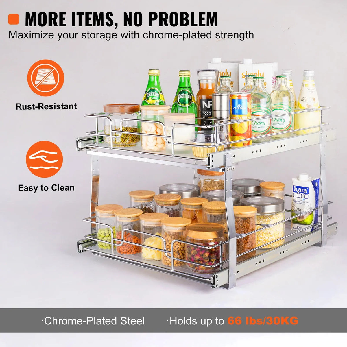 Pull Out Cabinet Organizer,Heavy Duty Slide Out Pantry Shelves,Steel Roll Out Drawers,Sliding Drawer Storage for Home