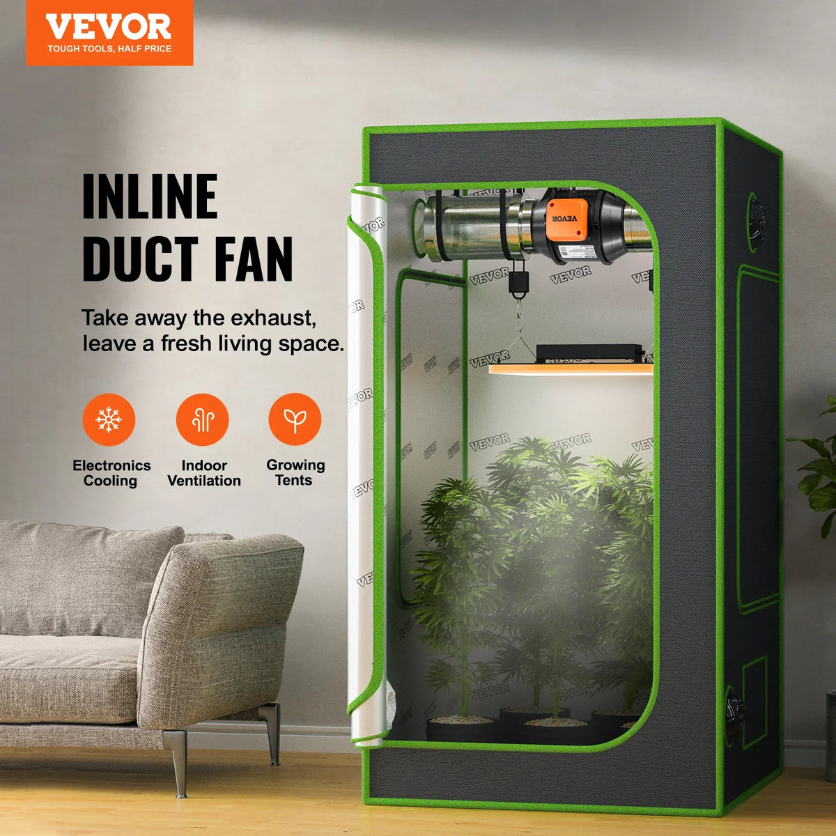 Inline Duct Fan 4inch 200 CFM w/Variable Speed Controller AC-motor Ventilation Exhaust Fan for Cooling Booster Grow Tents