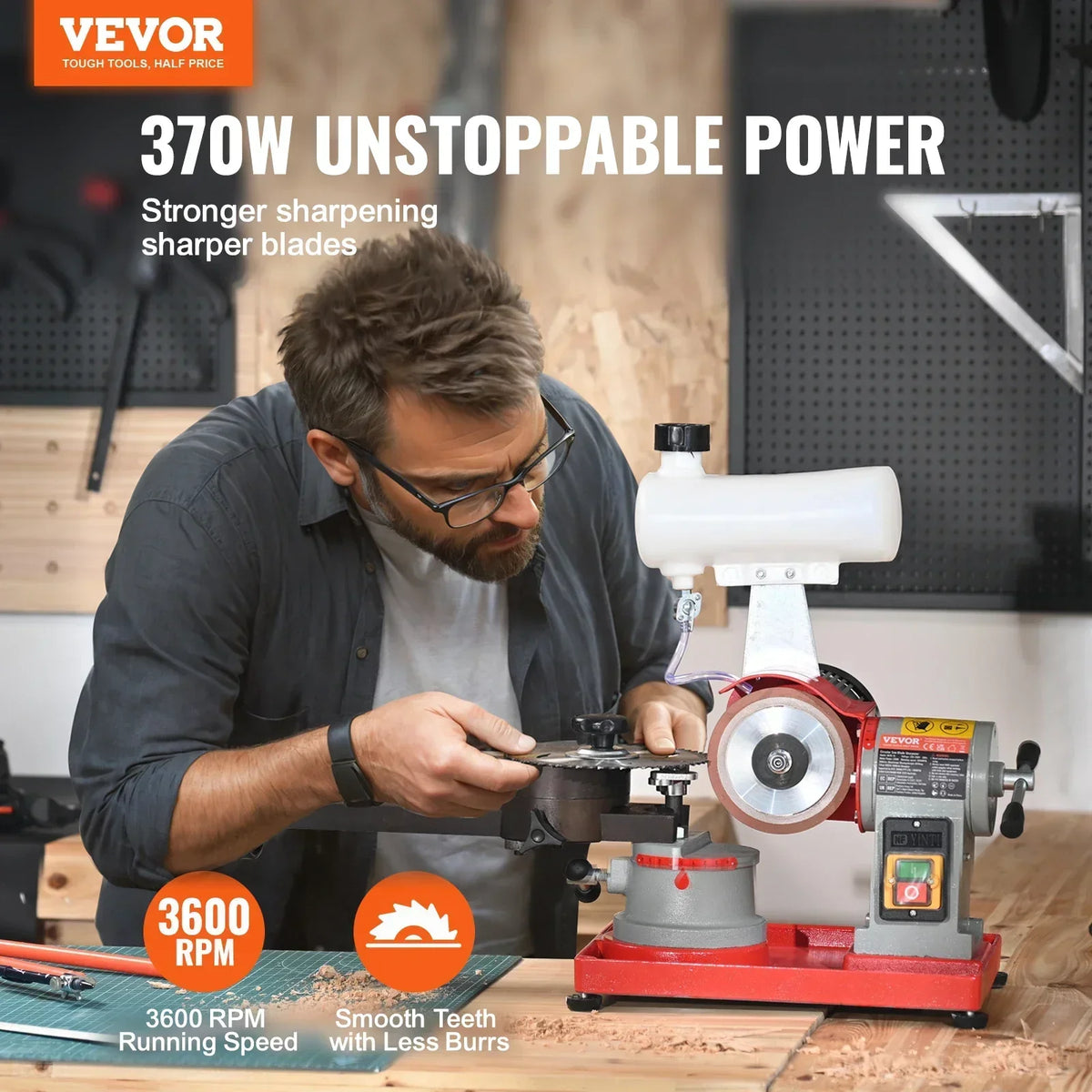 Circular Saw Blade Sharpener 370W 3600RPM Water Injection Saw Blade Sharpening Machine Grinding Wheel for Carbide Tipped