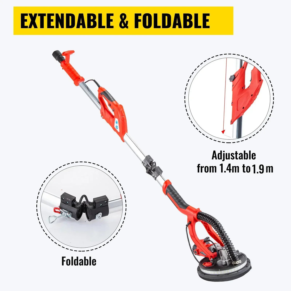Electric Drywall Polishing Sander 750W Polishing Machine Extendable With LED Strip Light Foldable Electric Drywall Sander