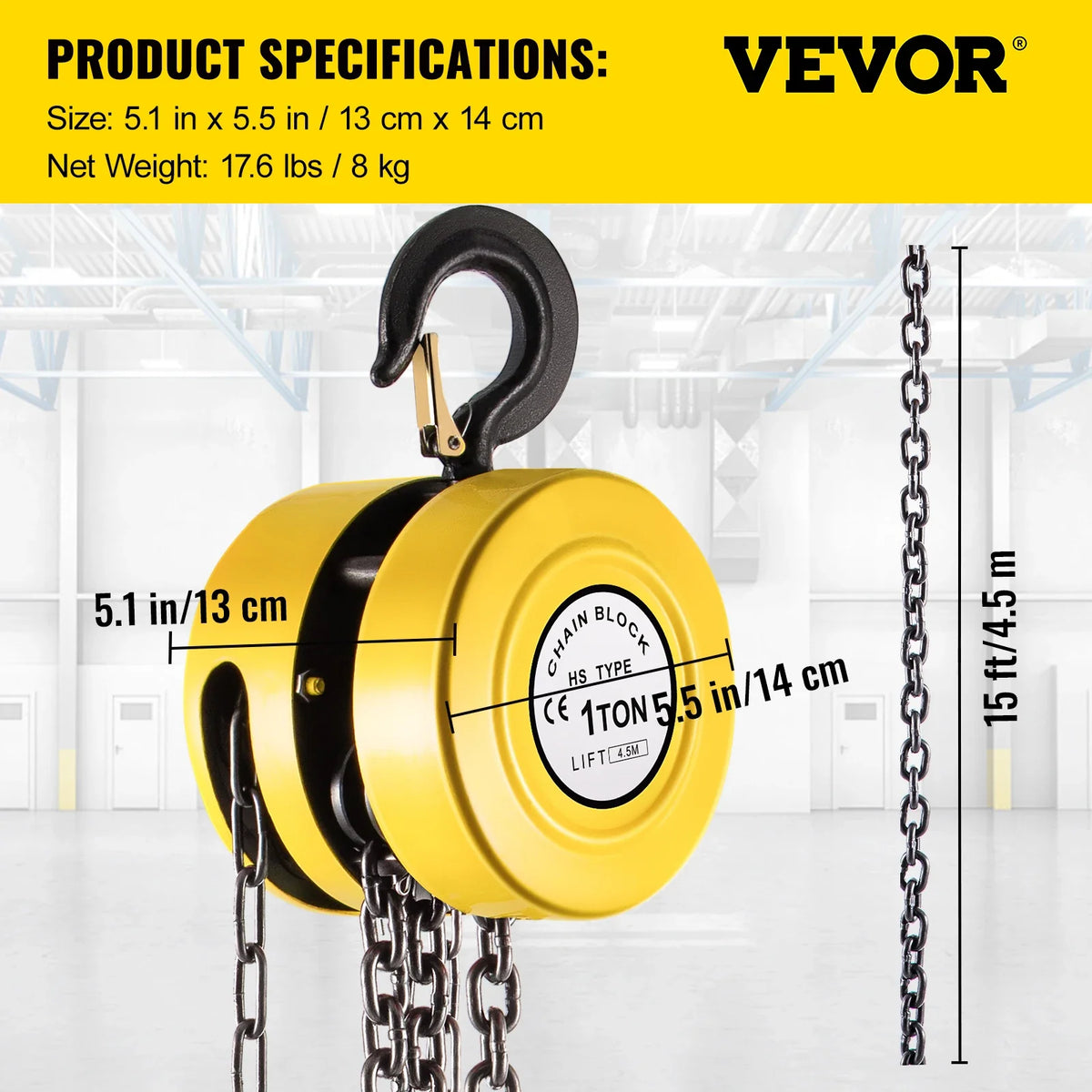 Hand Chain Hoist, 2200 lbs /1 Ton Capacity Chain Block,Manual Hand Chain Block, w/ Industrial-Grade Steel Construction