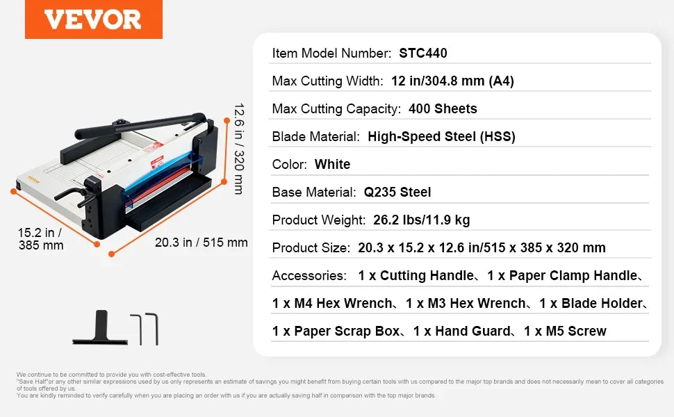 12"/17'' Industrial Commercial Paper Cutter 400 Sheet Capacity Solid Steel Construction Stack for Office Home School Shop
