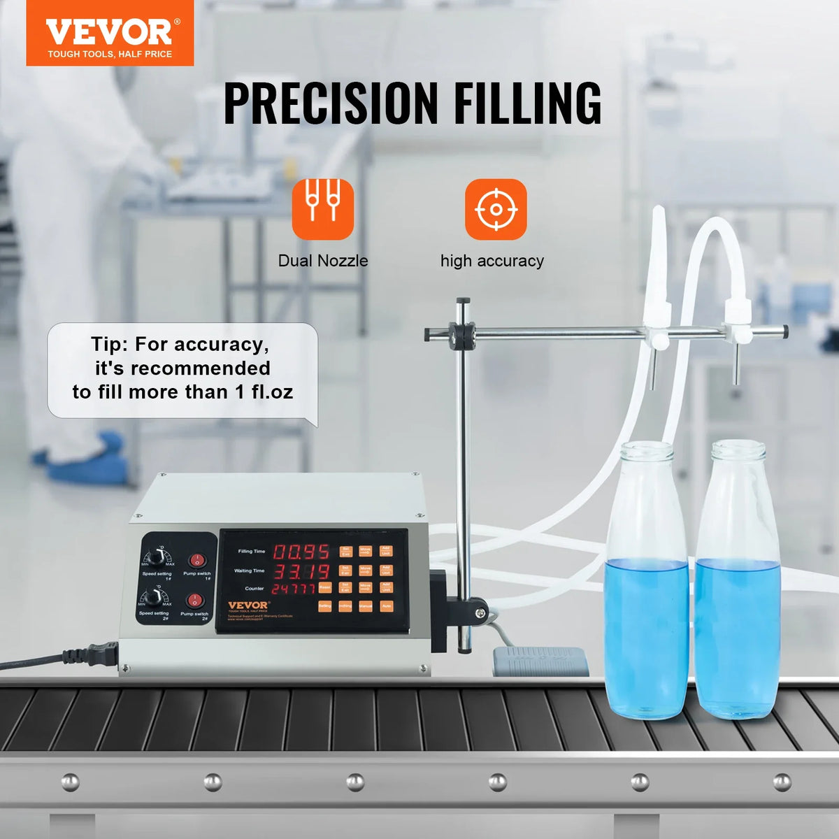 30-4000ml Liquid Filling Machine Double Nozzle Automatic Bottle Filler with Digital Control for Milk Water Wine Beverage