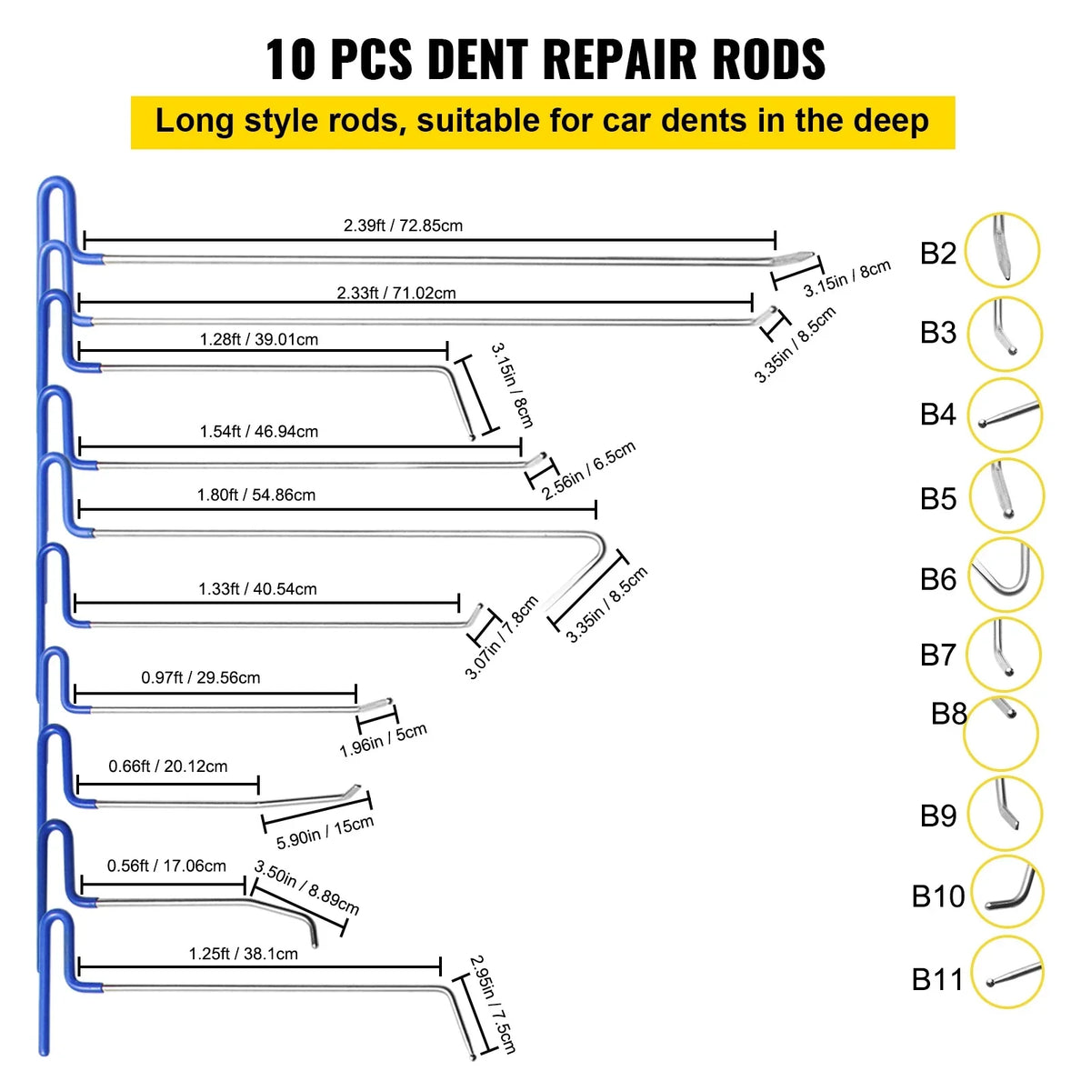 20 Pcs Paintless Dent Repair Rods Professional Hail Dent Removal Tool For Minor Dents Door Dings And Hail Damage