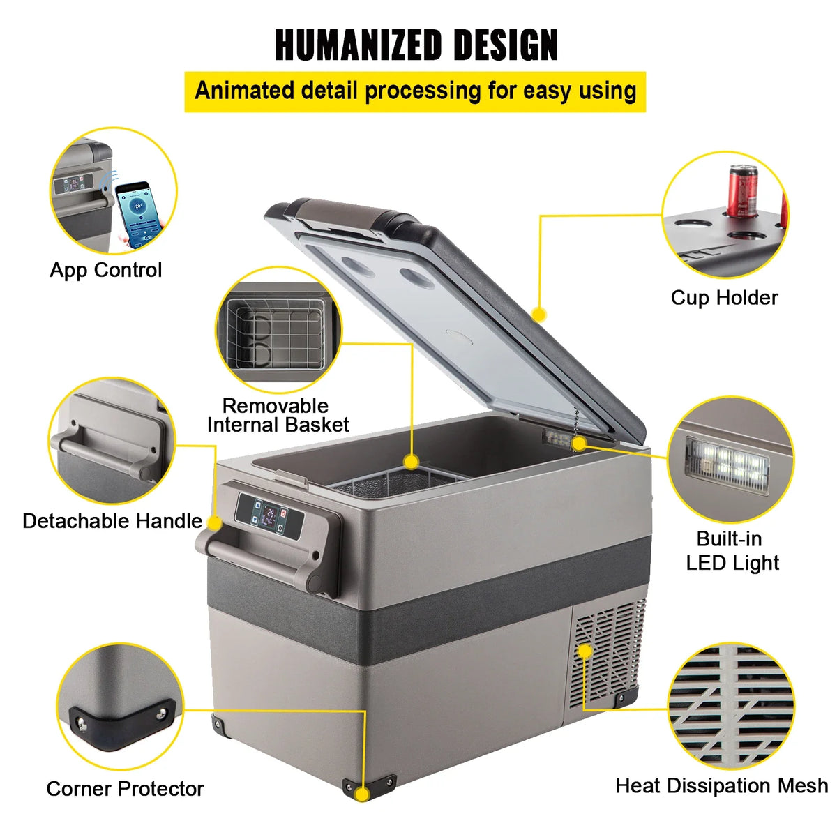 45L Portable Small Car Refrigerator Mini Car Freezer 60W Car Fridge Cooler 12V Fridge Freezer for Home and Outdoor Use