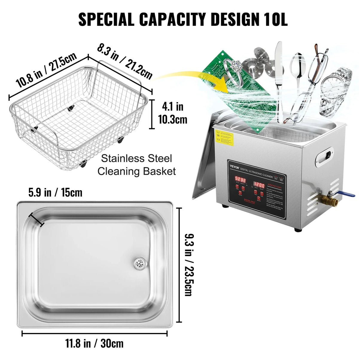 Ultrasonic Cleaner w/ Digital Timer & Heater,Professional Ultra Sonic Jewelry Cleaner,Stainless Steel Heated Clean Machine