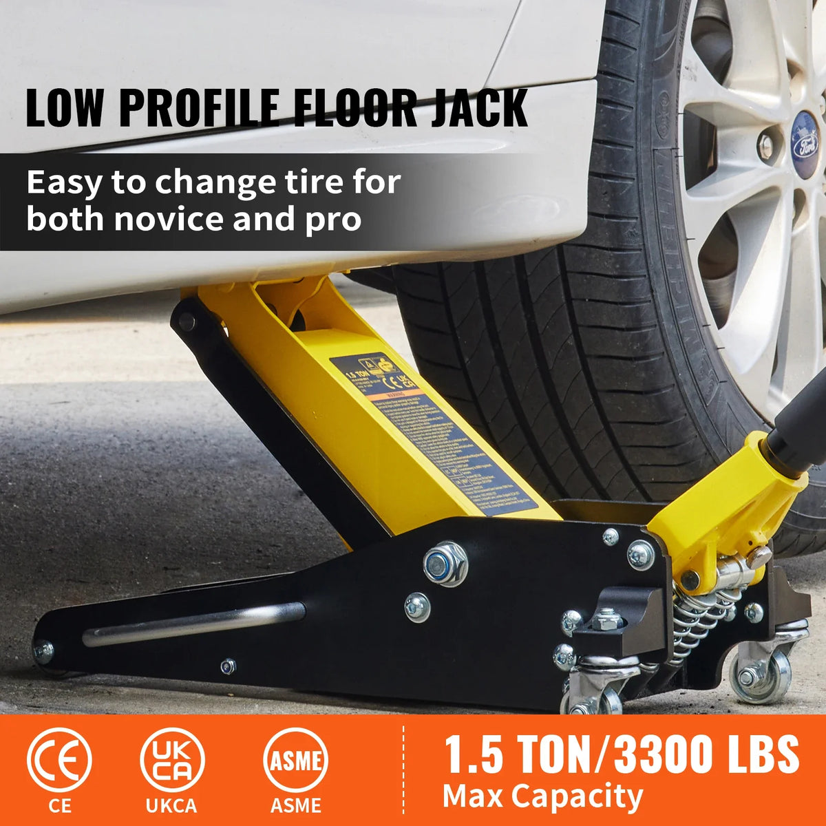 1.5/2.5/3 Ton Low Profile Floor Jack, Aluminum and Steel Racing Floor Jack with Dual Pistons Quick Lift Pump