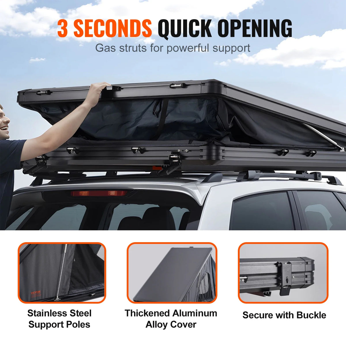 Hard Shell Roof Top Tent with Telescopic Ladder Thick Mattress Waterproof Windproof for Jeep SUV Van Pickup Truck