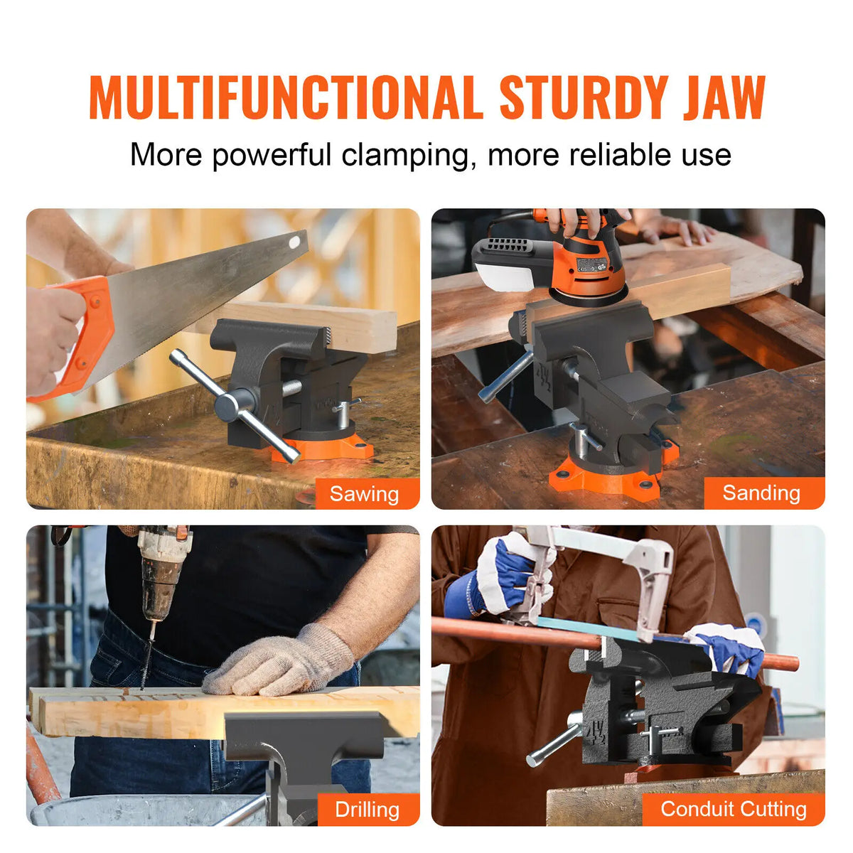 Bench Vise 4.5" 6" 6.5" Multipurpose with Swivel Base & Anvil Heavy Duty Cast Iron for Drilling, Conduit Cutting, Sanding
