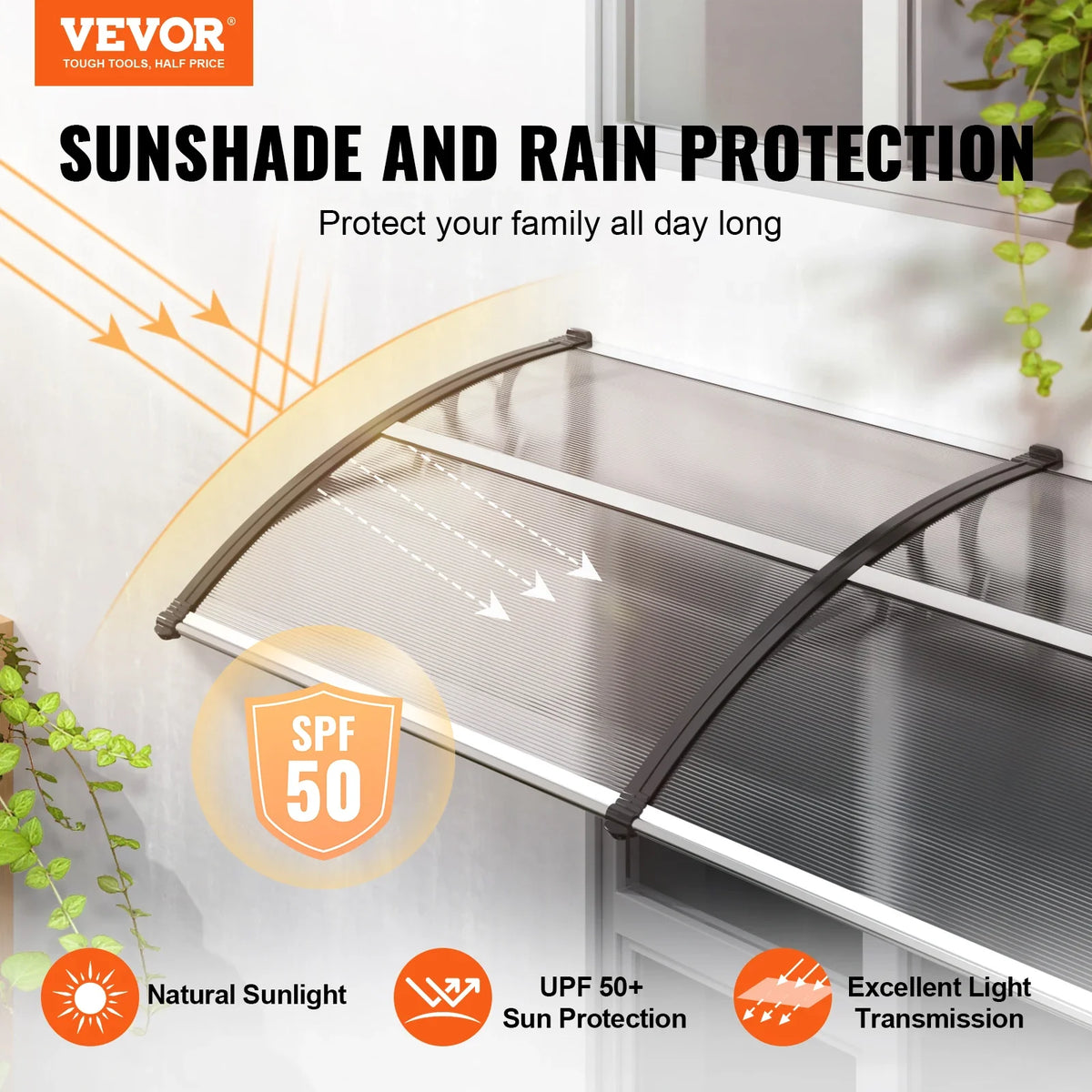 Window Door Awning Canopy Easy Installation Sun Shade UPF50+ Sunshade Sheet Front Door Overhang Awning for Sun Shutter