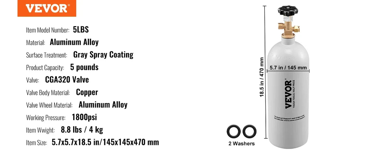 5Lbs CO2 Tank Aluminum Gas Cylinder Brand New CO2 Cylinder with Gray Spray Coating CO2 Tank with CGA320 Valve