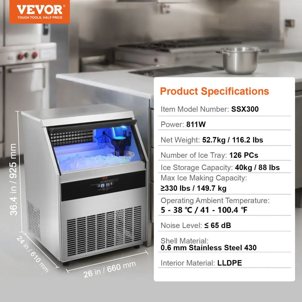 Commercial Ice Maker,Ice Maker Machine,160 Ice Cubes in 12-15 Minutes,Freestanding Cabinet Ice Maker with  LED Display ﻿