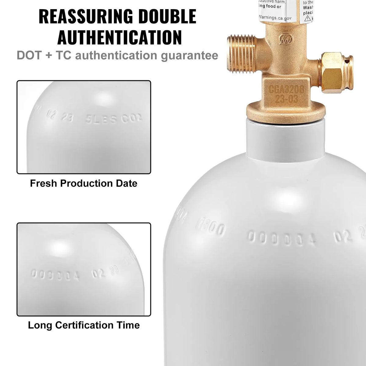 5 Lbs CO2 Tank Aluminum Gas Cylinder, Brand New CO2 Cylinder with Gray Spray Coating, CO2 Tank with CGA320 Valve