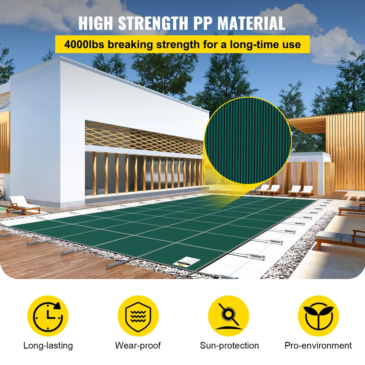 Inground Pool Safety Cover Winter Pool Cover Outdoor Summer Dust Cover PP Material Pool Cover with Good Rain Permeability