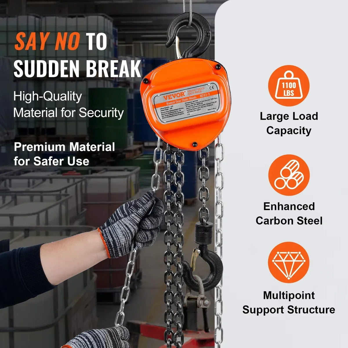 1/2/3T Manual Hand Chain Hoist G80 Galvanized Carbon Steel with Double-Pawl Brake Auto Chain Leading 360° Rotation Hook