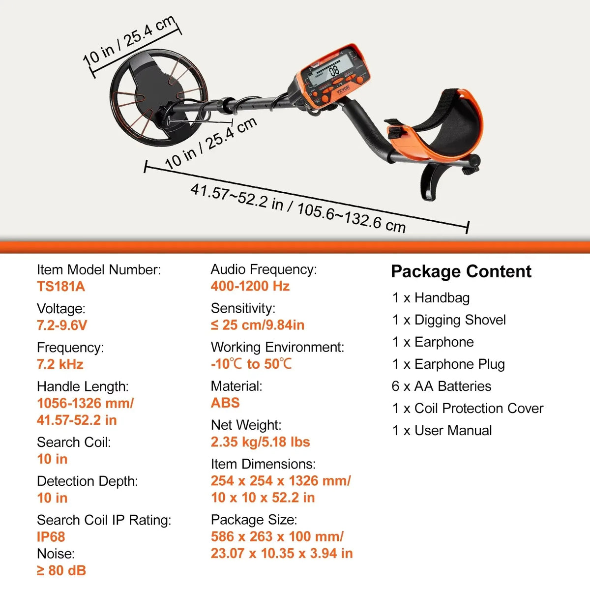 Metal Detector for Adults & Kids 10Inch Waterproof Search Coil with LCD Display 7 Modes Adjustable 41''-52'' Aluminum Stem