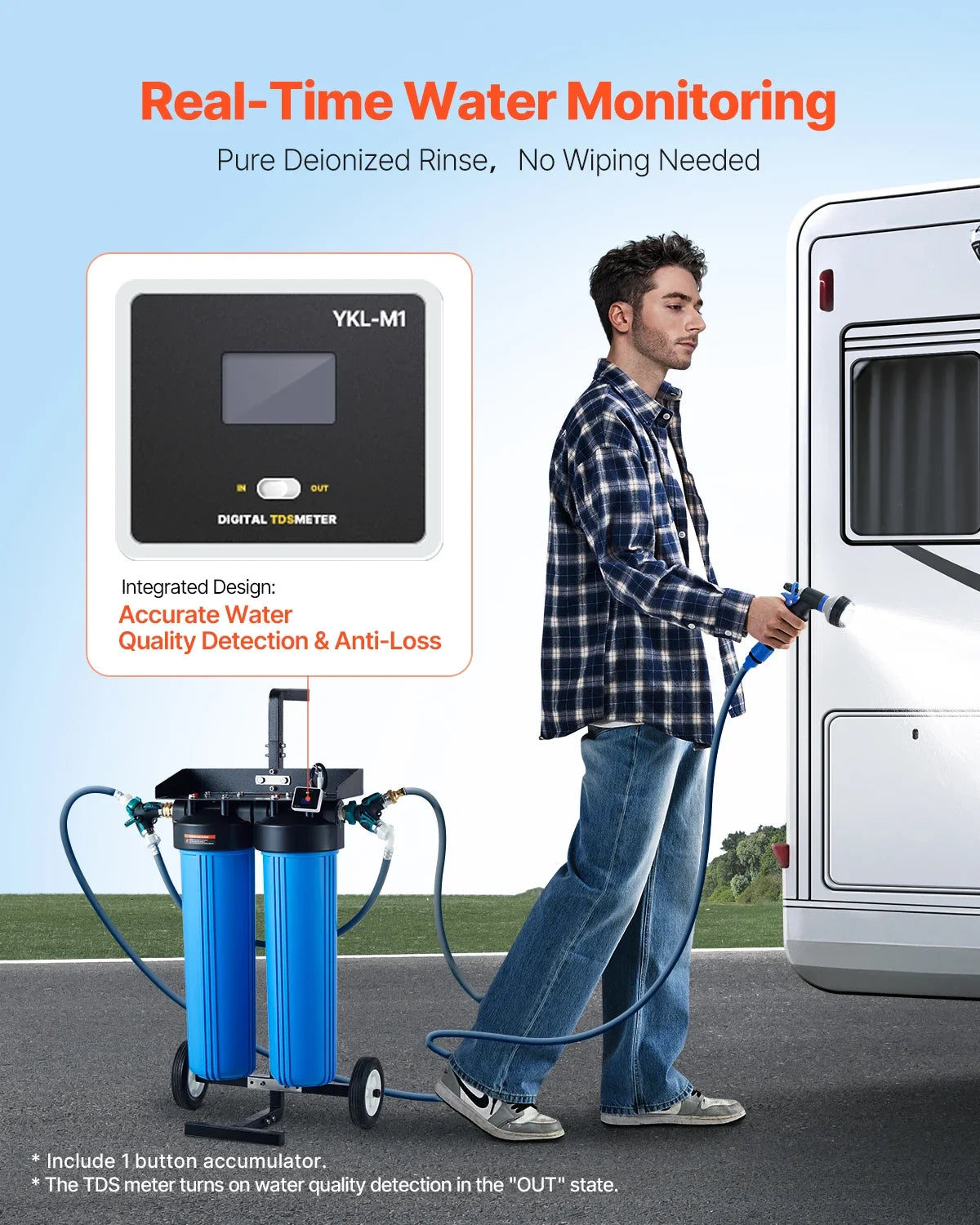 Deionized Water System for Car Wash, with Integrated TDS Meter, Spotless Water Spot Remover Filter with Dual Outlet Mode