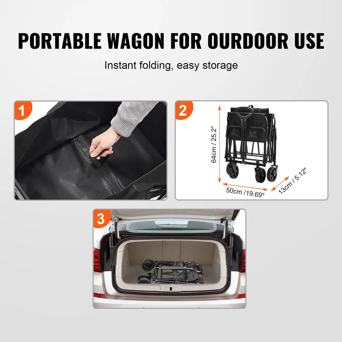 Collapsible Folding Wagon Beach Wagon Cart Heavy Duty Folding Wagon Cart 220 lbs  for Camping Shopping Gar