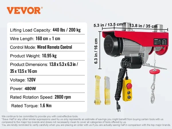 Electric Hoist 200-1000kg with Wired/Wireless Remote Control Lifting Crane Cable Hoist Winch for Boat Car Garage Elevator