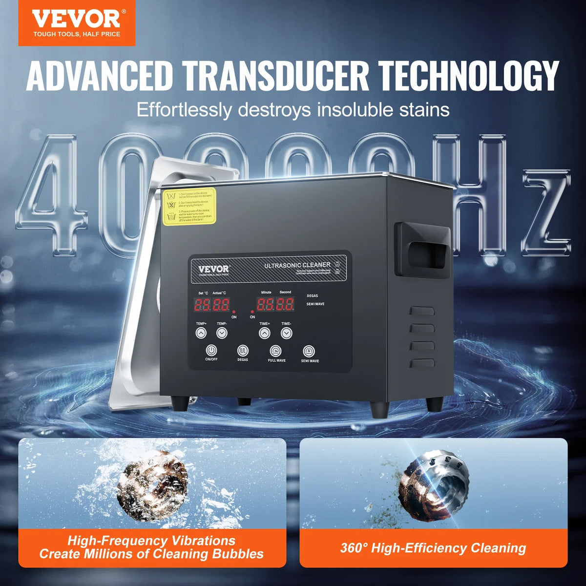 3L Ultrasonic Cleaner, 120W 40kHz Digital Ultrasonic Cleaning Machine with Upgraded Degassing and Gentle Mode,with Timer