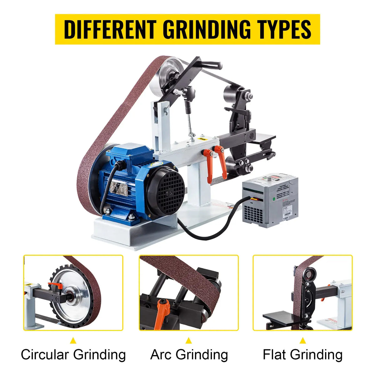 2HP 2x82'' Belt Grinder - Variable/Constant Speed w/3 Moulds & 12'' Wheel, Flat Platen for Metalworking/Knife Making