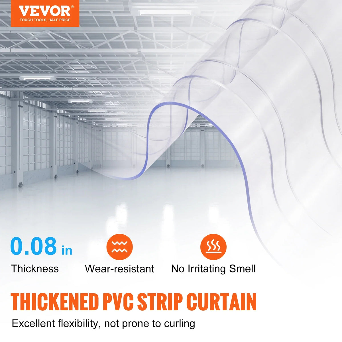 150ft Clear Strip Curtain Ribbed Plastic Durable Door Strips PVC Bulk Roll for Warehouses Factories, Supermarkets