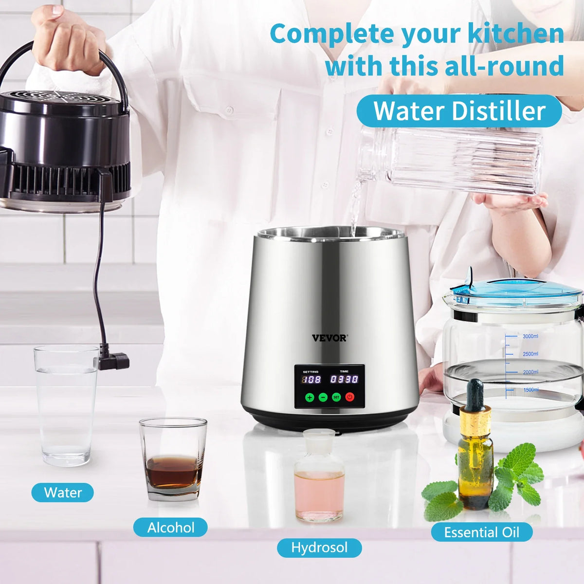 4L Water Distiller Purifier Filter 1 L/H Distilling Speed Dispenser Drinking Bottle Softener Touch Screen Home Appliance