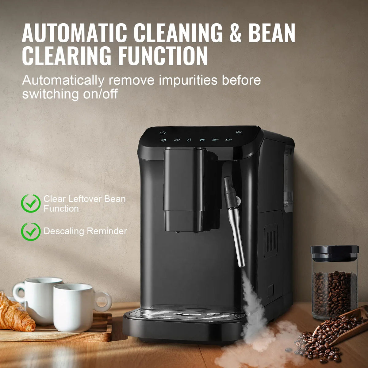 Automatic Espresso Machine,20 Bar Auto Coffee Machine w/Frother Steam Wand,Built-In Grinder and 15-Level Grinding Settings