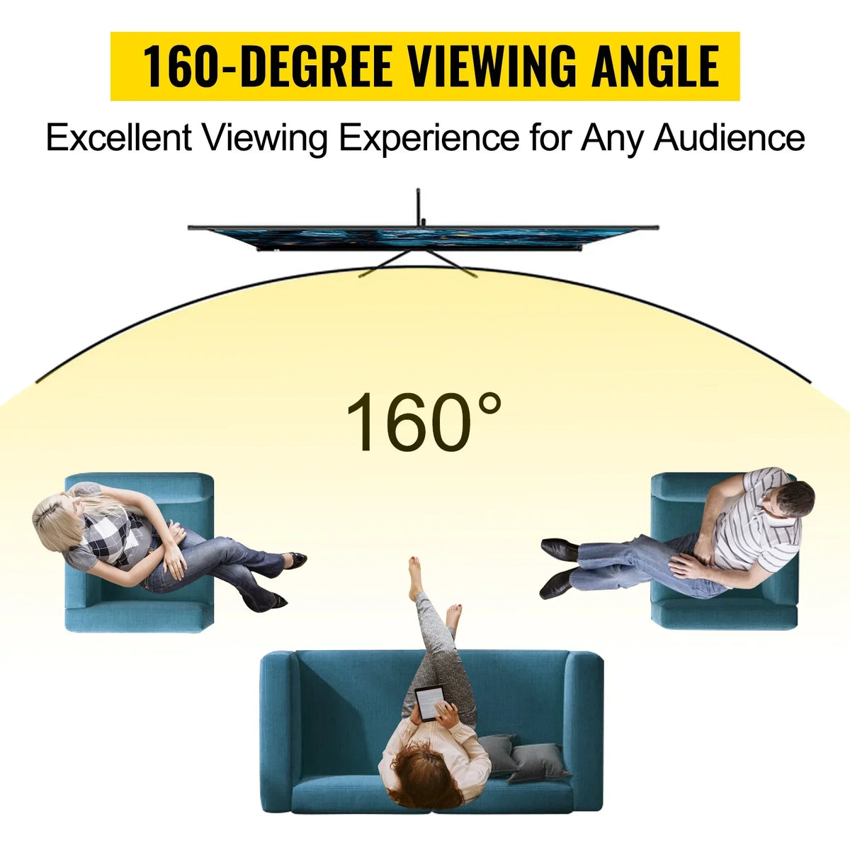 100 Inch Tripod Projector Screen W/ Stand 16:9 4K HD Portable Home Cinema for Indoor & Outdoor Projection