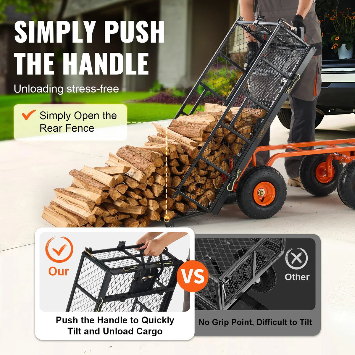 Garden Cart, Sturdy Metal Utility Wagon w/Simple Assembly, Versatile Dump Cart w/Dual-Function Handle, 400 lbs,10" Wheels