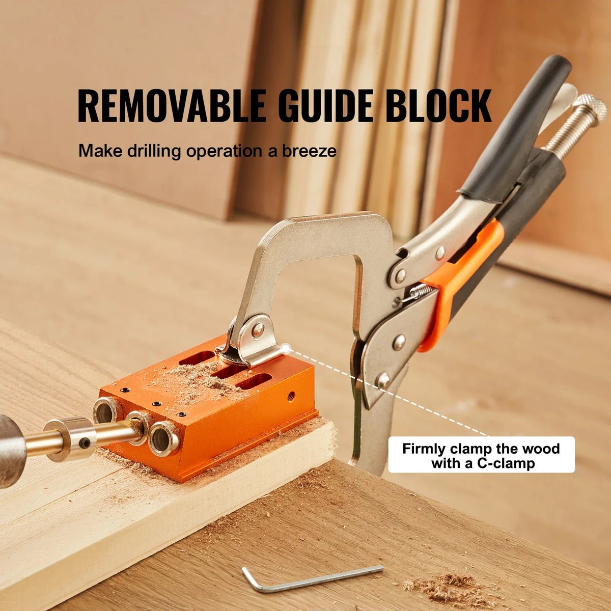 Pocket Hole Jig Kit 34 Pcs Pocket Hole Jig System with 11" C-clamp Fixture Step Drills Wrenches Drill Stop Rings Toolbox