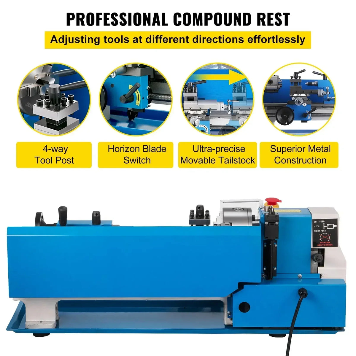 Mini Metal Lathe 550W Metal Mini Lathe 180x350mm Tool Precision Machine Metalworking Home Tool Speed Milling Metal Turning
