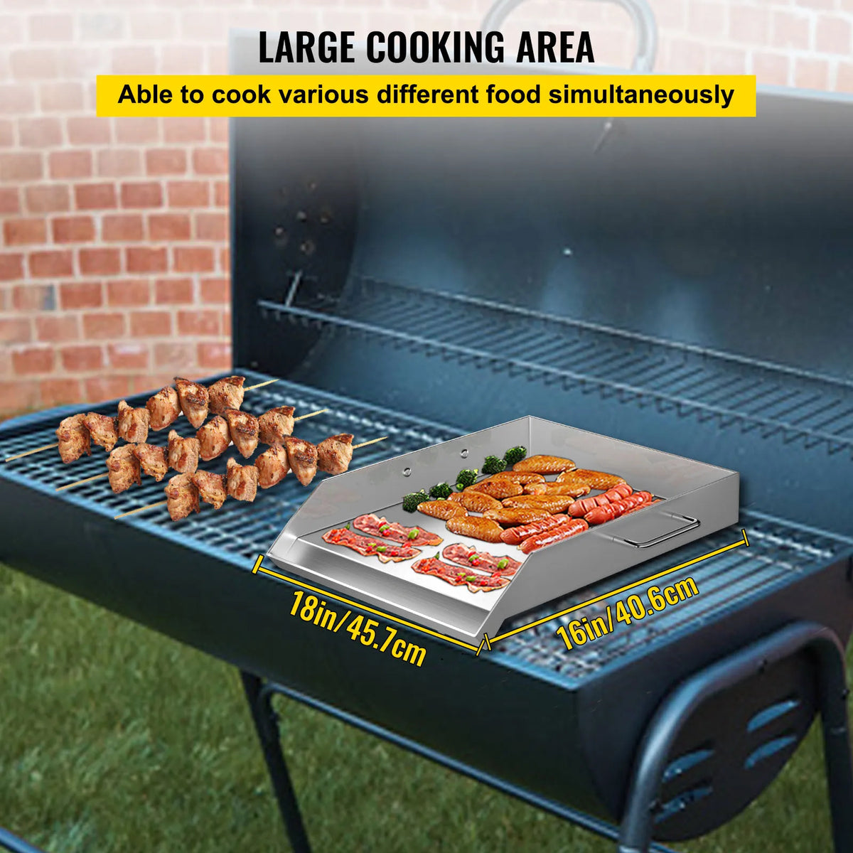 Stainless Steel Griddle,18X16 In Universal Flat Top Rectangular Plate, BBQ Charcoal/Gas Grill for Camping,Tailgatin ,Party