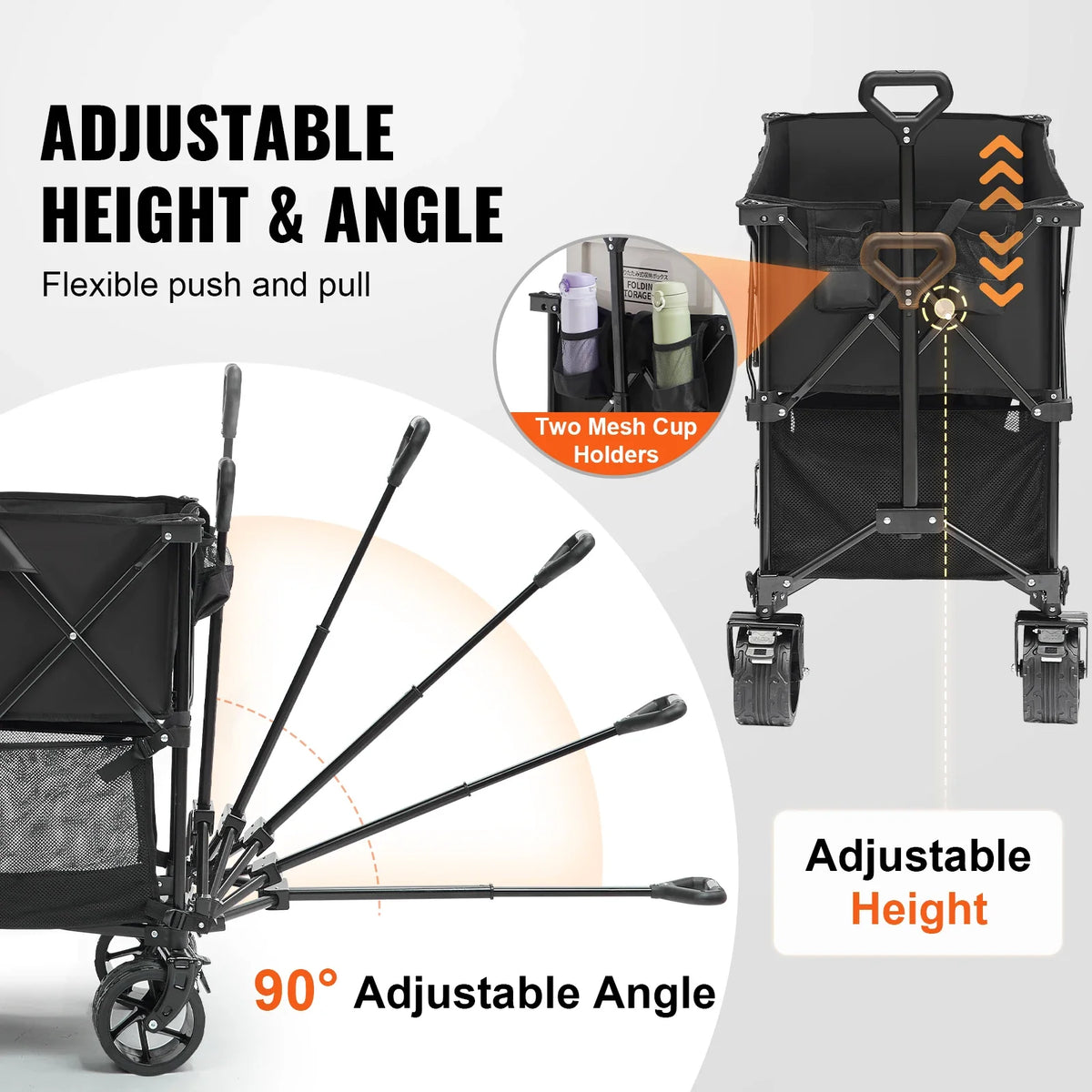 Foldable Double Decker Wagon 400L Collapsible Wagon Cart Folding Wagon Cart 450 lbs for Camping Shopping Garden