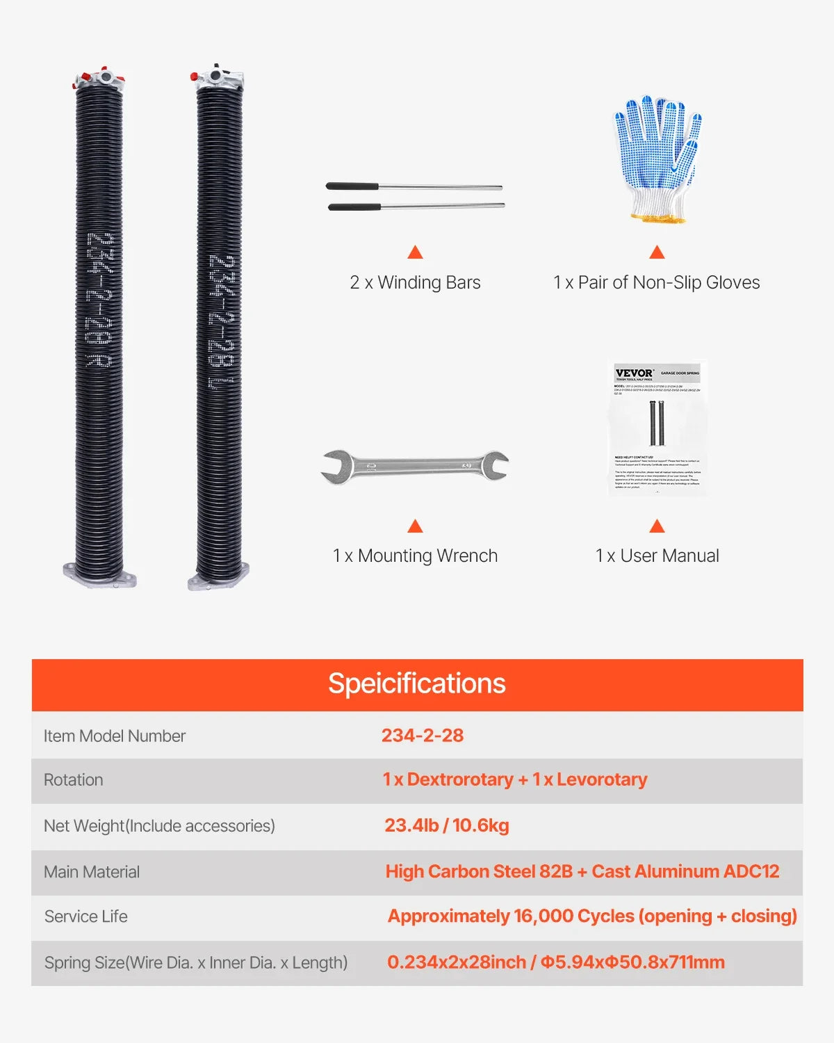 Garage Door Torsion Springs Pair 16000 Cycles Electrophoresis Black Coated for Replacement Garage Door Springs