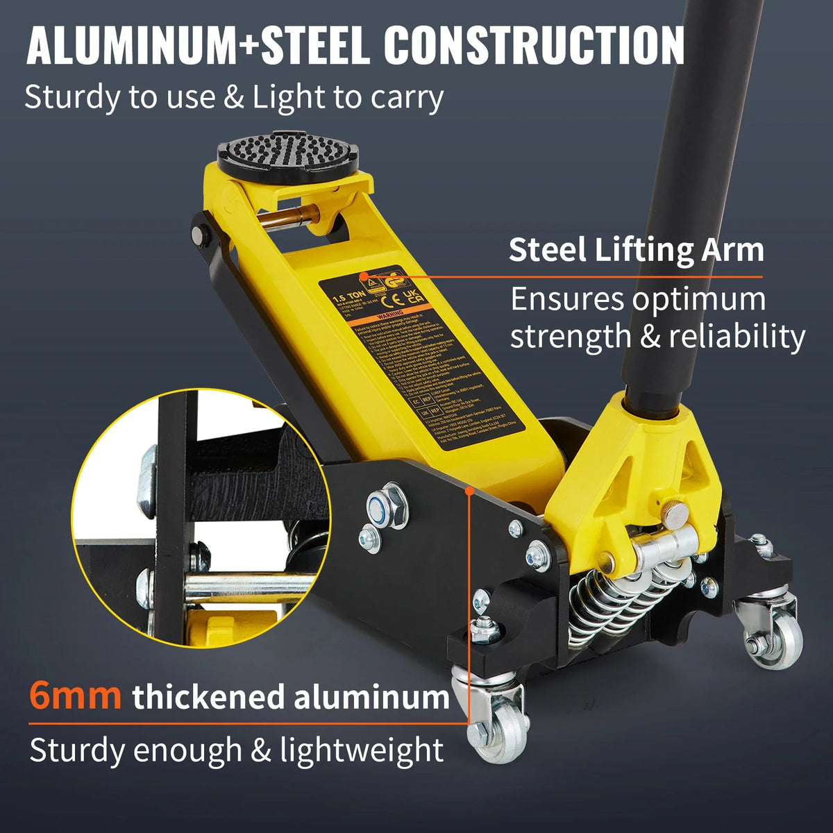 1.5/2.5/3 Ton Low Profile Floor Jack, Aluminum and Steel Racing Floor Jack with Dual Pistons Quick Lift Pump