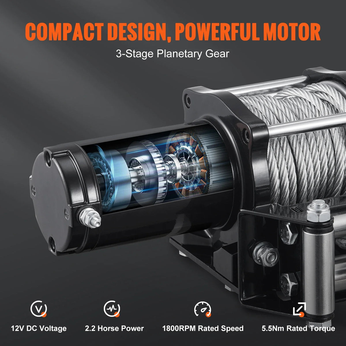12V 4500 lb Load Capacity Steel Rope Winch, IP55 1/4” x 39ft ATV UTV Winch for Towing Jeep Off-Road SUV Truck Car Trailer