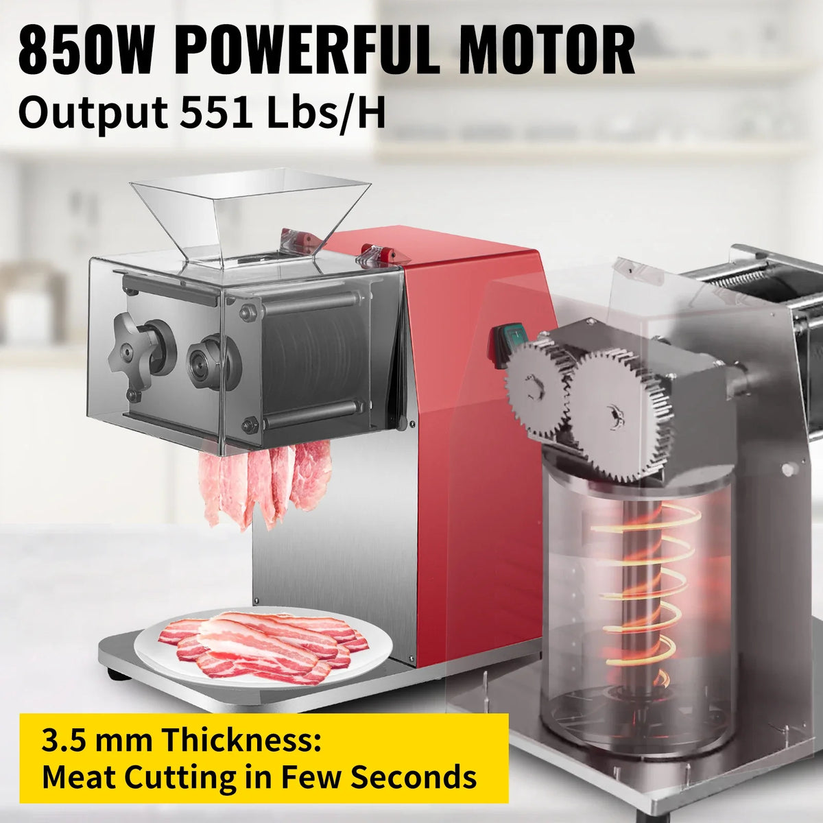 Commercial Meat Cutting Machine, 551 Lbs/H 850W Meat Shredding Machine, 3.5mm Blade Electric Meat Cutter, for Kitchen