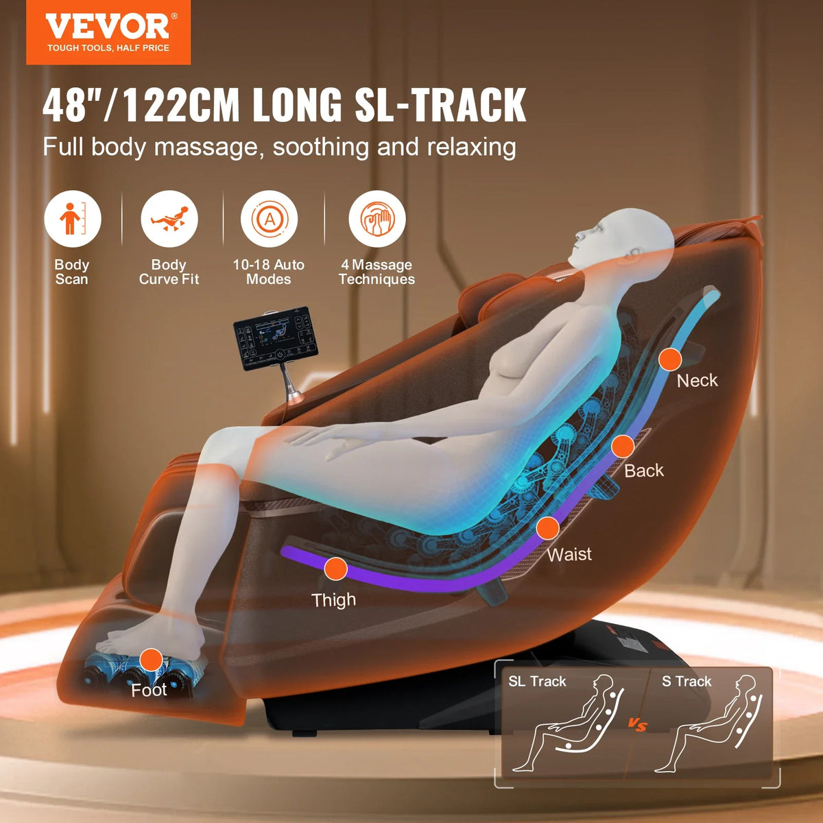 Massage Chair w/Flexible SL Rail, 3D Full Body Shiatsu Massager, Zero Gravity,10 to 18 Automatic Modes,Heating,Air Cushion