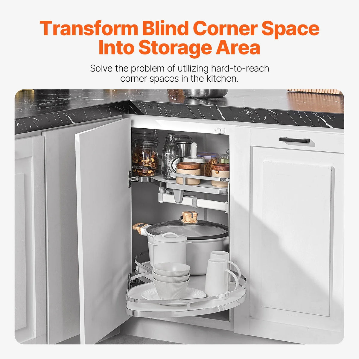 Swing Right Blind Corner Cabinet, Pull Out Organizer for 36 inch Width Blind Cabinet, 2 Tier Height Adjustable Swing Tray