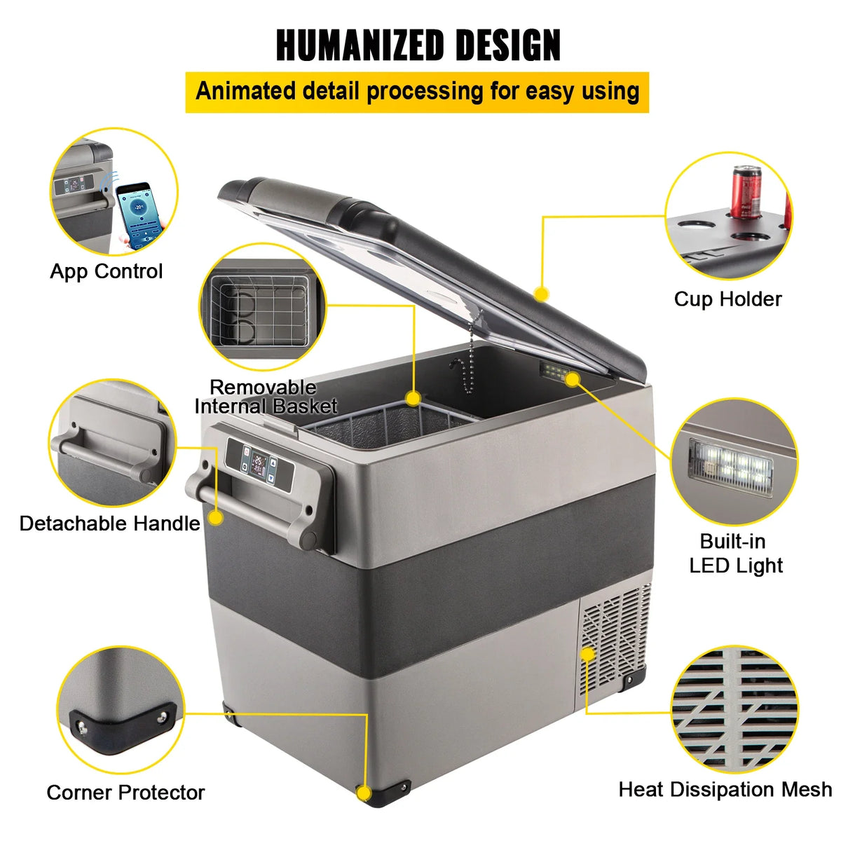 55L Car Refrigerator Mini Fridge Freezer Portable Compressor Cooler 12/24V DC 110-240V Ice Box for Camping